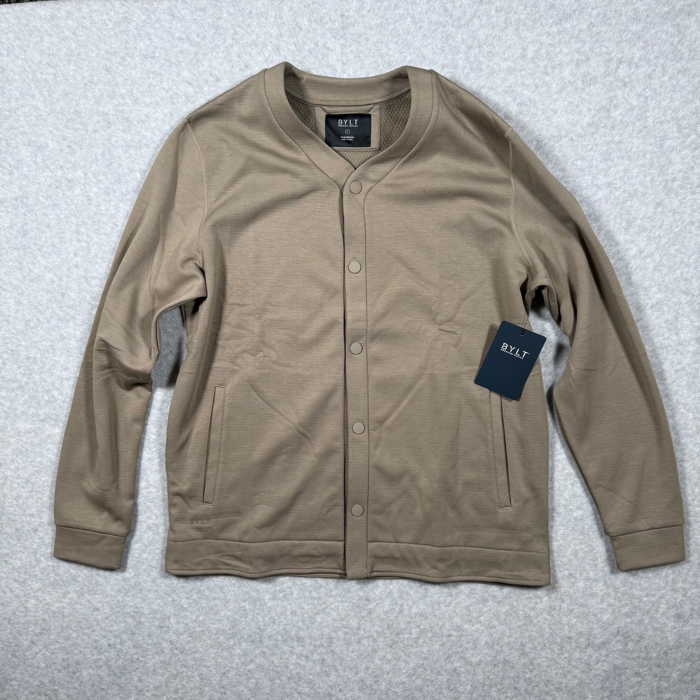 BYLT Premium Basics Adventure Fleece Cardigan Taupe Mens Large Tan Brown New